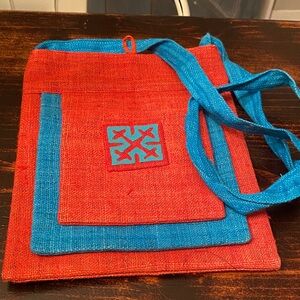 100% hemp, red and blue Crossbody/shoulder bag craft link bold boho